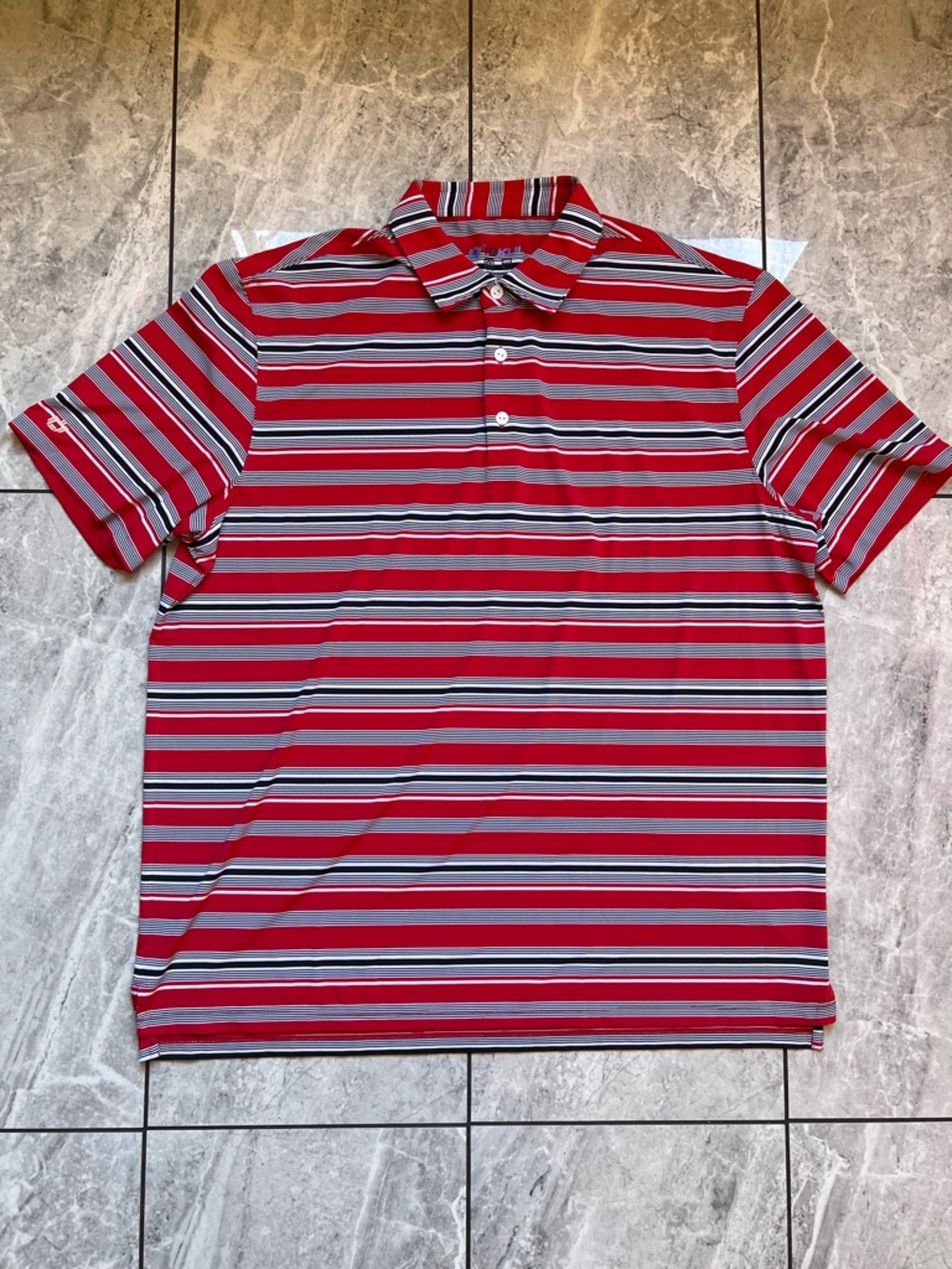 IBKÜL Aerocool Mens Performance Golf Polo Coastal Stripe Red/Black/White S/S 2XL